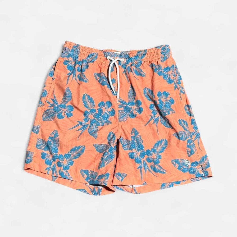 Sol borne pink & blue tropical Small size (waste 13in, length 17in) swim shorts